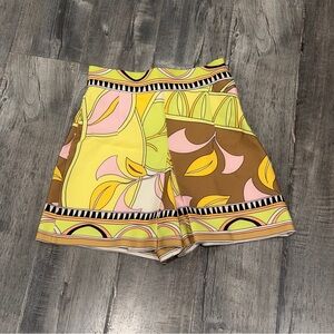 Zara High Waist Patterned Shorts - Yellow, Pink, Brown